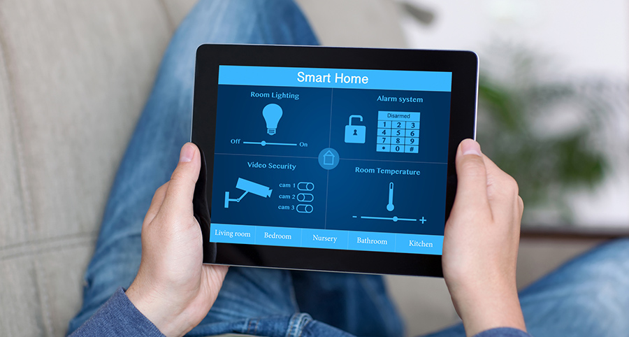 The ability to access and control security components from a mobile device is one of the top smart home trends in Burlington. Close-up of smart home security app.